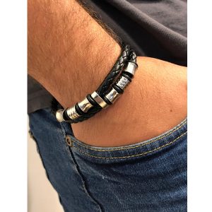 צמיד עור אמיתי שזור בשילוב אלמנטים מטיטניום סטיל