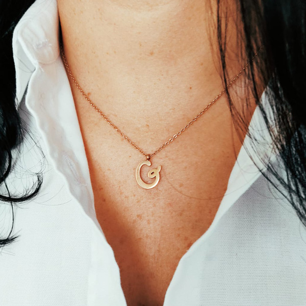 שרשרת אות בציפוי זהב אדום 18K עשויה מ- Titanium Steel - Infinity jewelry